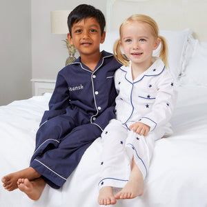Boys Traditional Navy Cotton Pyjamas