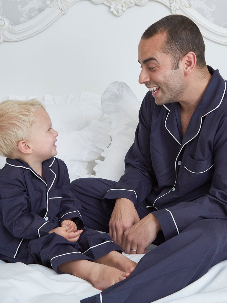 Boys Traditional Navy Cotton Pyjamas