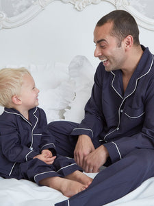 Boys Traditional Navy Cotton Pyjamas