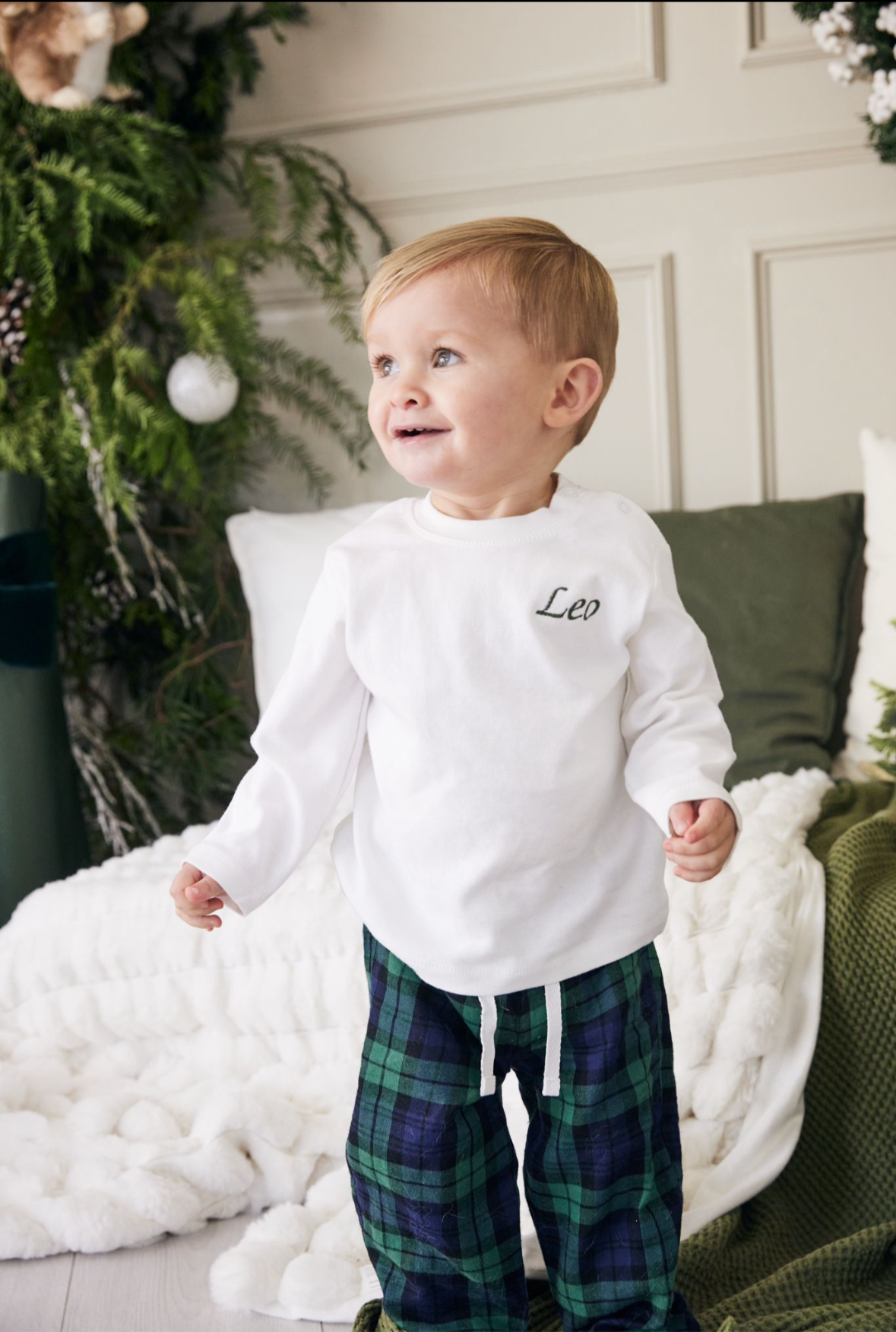 Kids Navy & Green Tartan loungewear