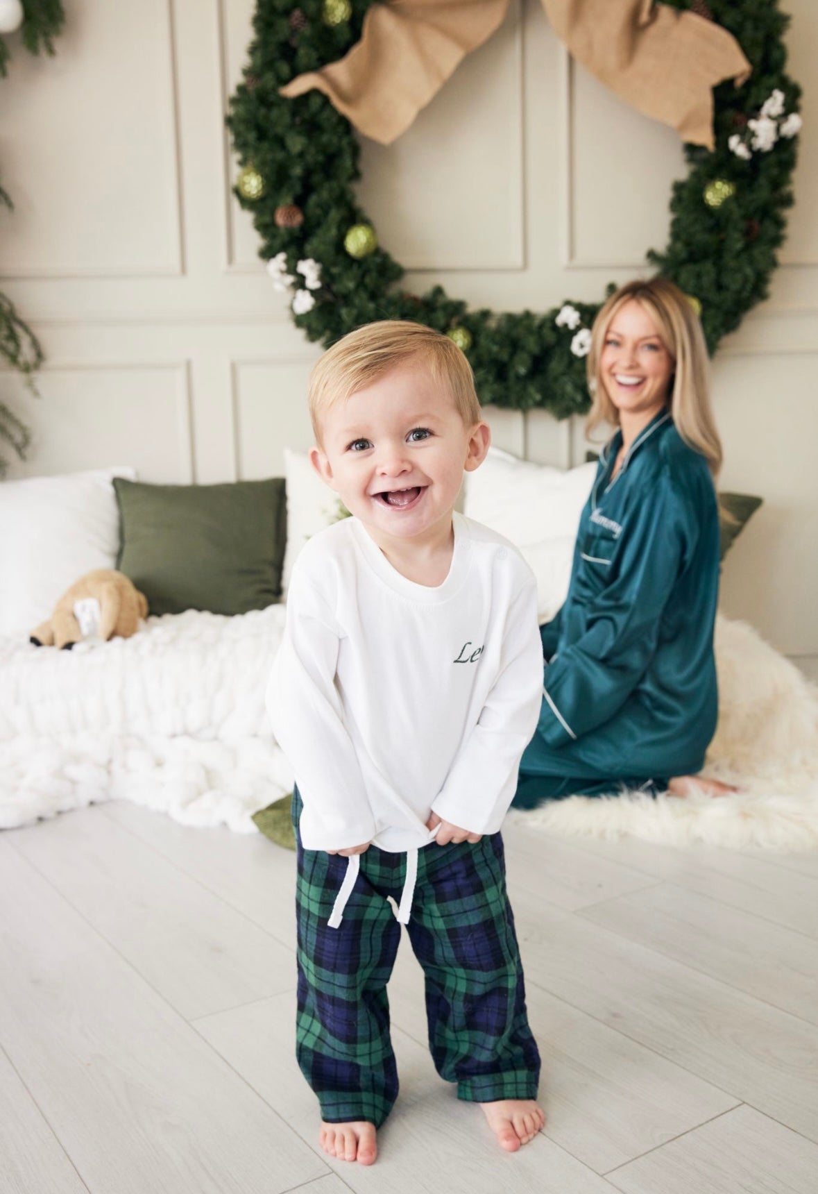 Kids Navy & Green Tartan loungewear