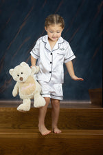Load image into Gallery viewer, Mini Me &amp; Ladies White Satin Piped Short Pyjamas
