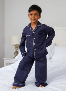 Boys Traditional Navy Cotton Pyjamas