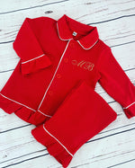 Load image into Gallery viewer, Girls Red Ruffle Pyjamas

