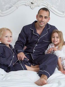 Boys Traditional Navy Cotton Pyjamas