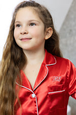 Load image into Gallery viewer, Mini Me Red Satin Piped Short Pyjamas
