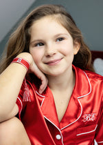 Load image into Gallery viewer, Mini Me Red Satin Piped Short Pyjamas

