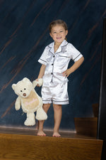 Load image into Gallery viewer, Mini Me &amp; Ladies White Satin Piped Short Pyjamas
