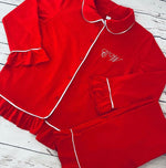 Load image into Gallery viewer, Ladies Red Frill Pjs ruffle
