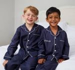 Load image into Gallery viewer, Boys Traditional Navy Cotton Pyjamas
