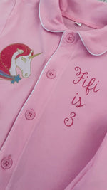Load and play video in Gallery viewer, Girls Pink Ruffle Unicorn Pjs
