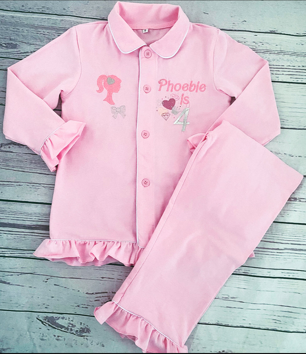 Girls Barbie Birthday Pjs Dollylovesclothes