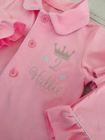 Load image into Gallery viewer, Girls Pink Ruffle Crown Pjs
