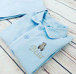 Load image into Gallery viewer, Mr Bear baby blue jersey cotton pyjamas
