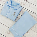 Load image into Gallery viewer, Mr Bear baby blue jersey cotton pyjamas
